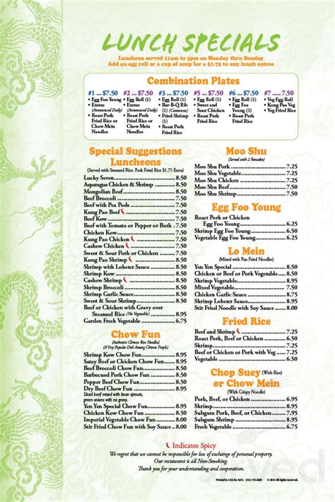 yen's chinese restaurant menu.